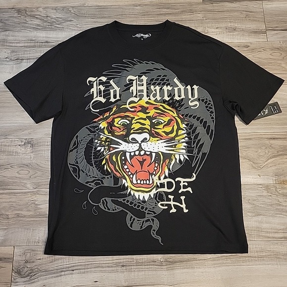 Ed Hardy Other - Ed Hardy Tattoo Tiger T-Shirt Retro Graphic Mens Size‎ L Black NEW